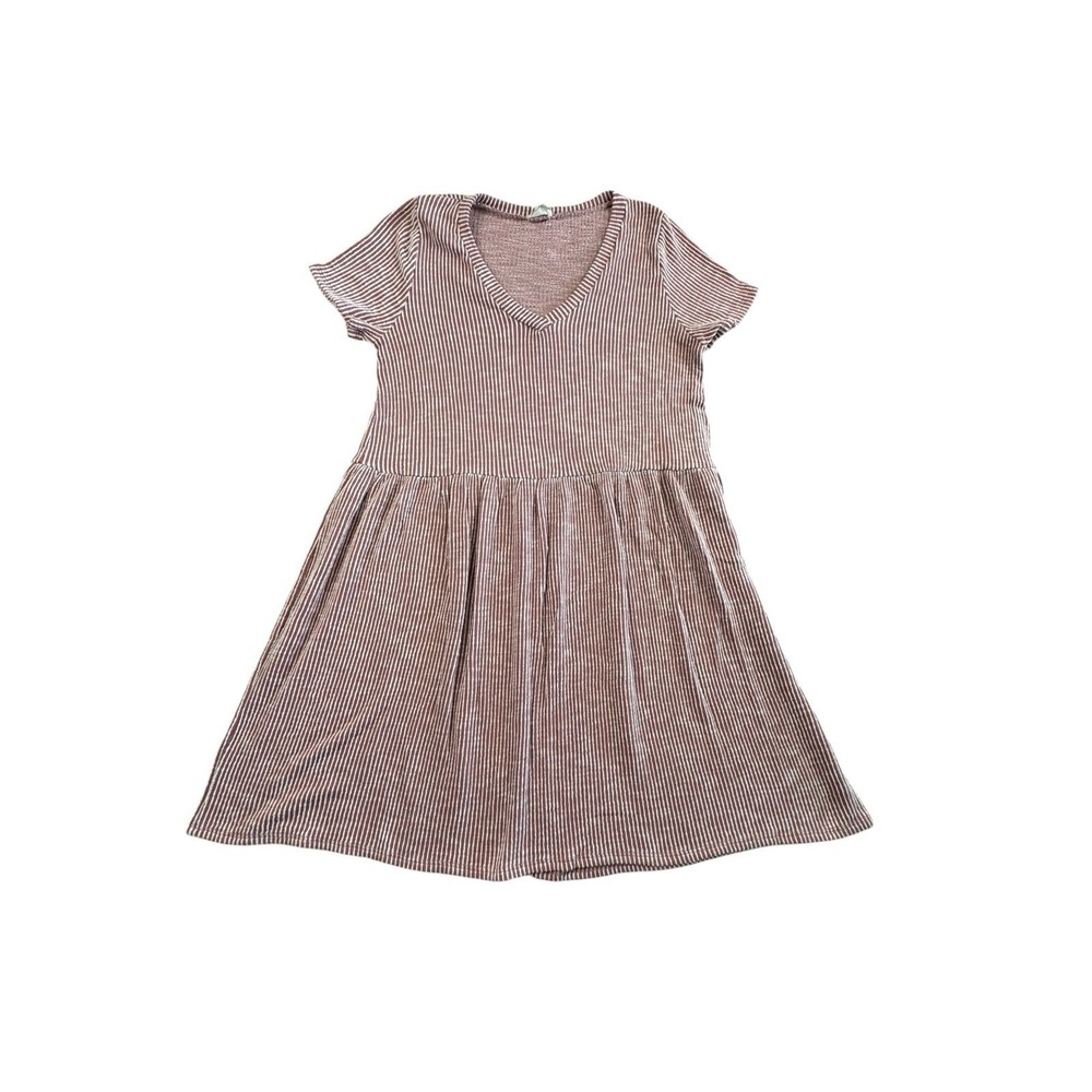 Caution to the Wind Dress Pink Striped V Neck Short Sleeve